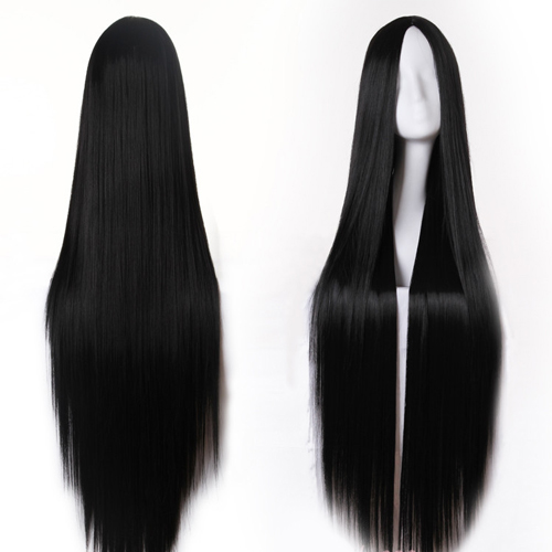 Косплей парик черный 100см без челки / Black